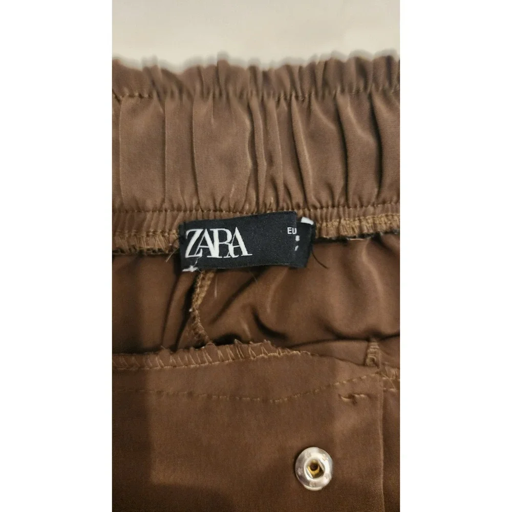 ZARA Army Green khaki Cargo Pant Joggers XS side pocket silky lightweight summer